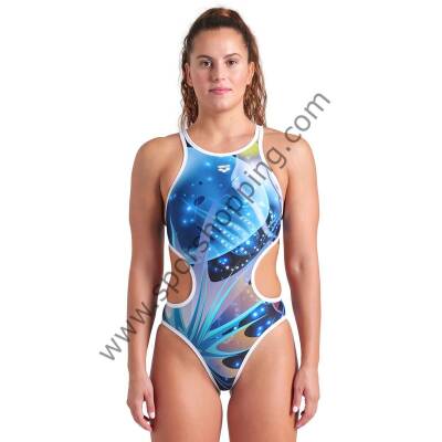 Arena One Print Swimsuit Tech Back Kadın Siyah Yüzücü Mayosu 008835150