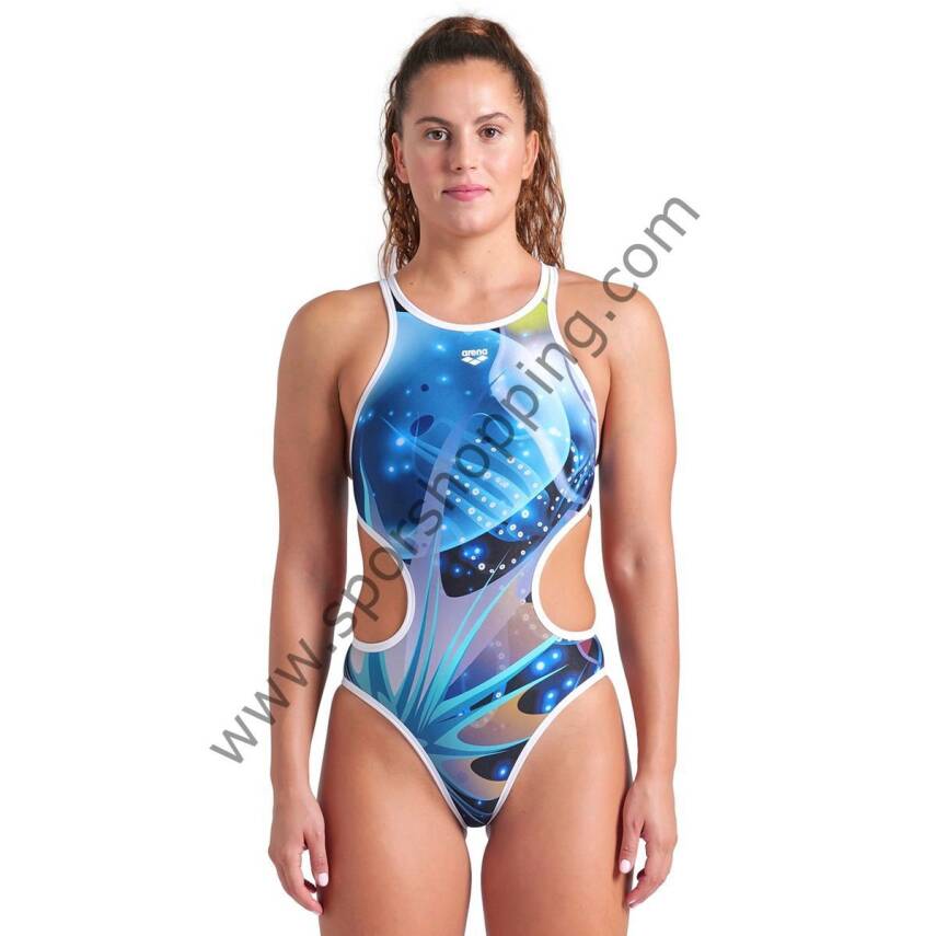 Arena One Print Swimsuit Tech Back Kadın Siyah Yüzücü Mayosu 008835150 - 1