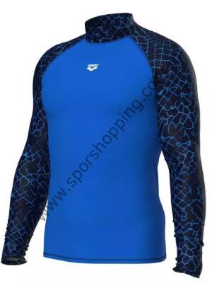 Arena Rash Vest Allover Uzun Kollu Güneş Koruyucu Erkek Üst – Mavi / Siyah 010041871 - 4