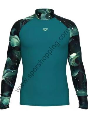 Arena Rash Vest Allover Uzun Kollu Güneş Koruyucu Erkek Üst – Yeşil / Siyah 010041651 - 3
