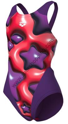 Arena Star Shaped Kız Çocuk Yüzücü Mayosu – Yıldız Desenli Mor & Kırmızı | 008169950 - 4