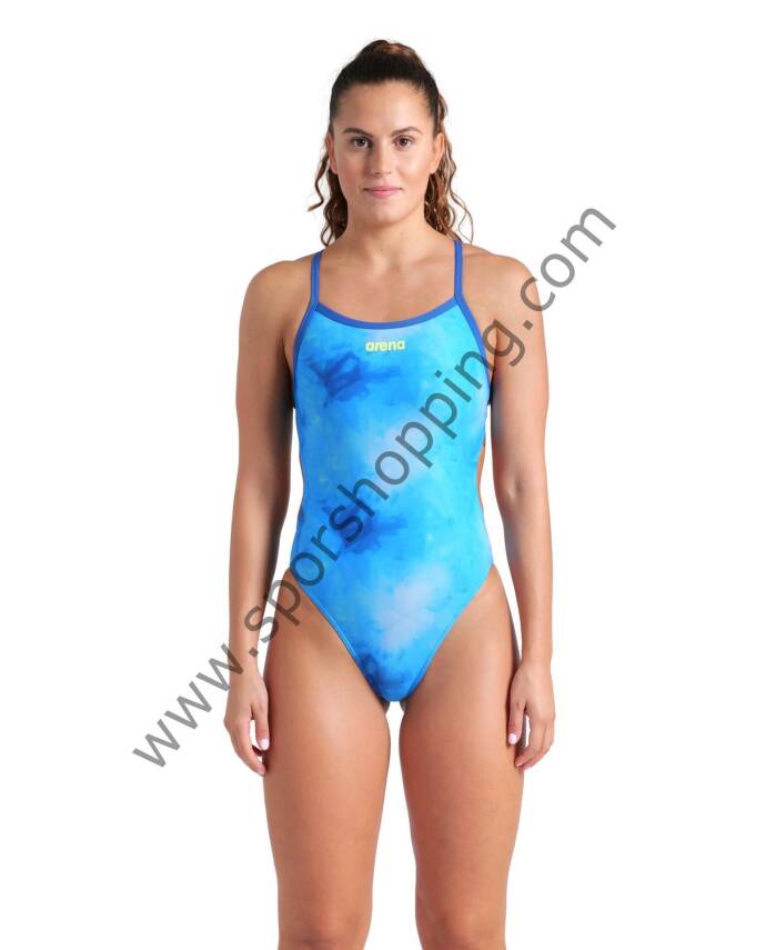 Arena Tie Dye Kadın Yüzücü Mayosu – Mavi Desenli  010023707 - 1