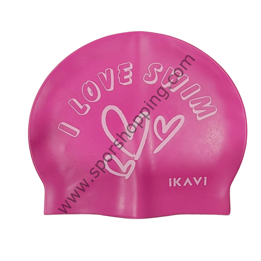 I Love Swim Baskılı Havuz Bone Fuşya - 1