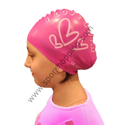 I Love Swim Baskılı Havuz Bone Fuşya - 2