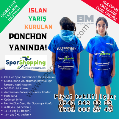 Kulüplere Özel Tasarım Kapüşonlu Havlu Poncho (panço ) – %100 Emici, Hızlı Kuruyan, Kişiye Özel! ( Belirtilen Fiyat perakende de 1 adet satışı temsil eder )