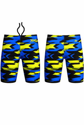 Mad Wave Erkek Çocuk Jammer Yüzücü antrenman ve yarış Mayosu – Mavi Sarı Desenli M1485 12 5 H6W
