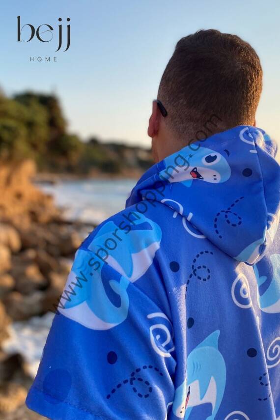 Sörf Yazlık Panço Kapşonlu Bornoz Plaj Havlusu (LIVE FREE) Summer (köpekbalığı) - 3