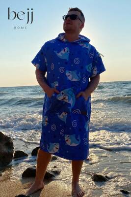 Sörf Yazlık Panço Kapşonlu Bornoz Plaj Havlusu (LIVE FREE) Summer (köpekbalığı) - 4