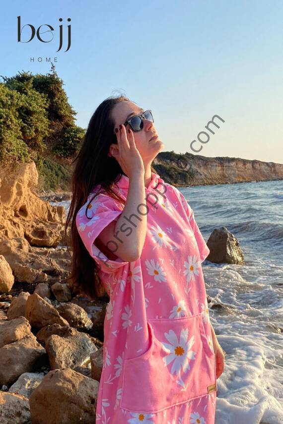 Sörf Yazlık Panço Kapşonlu Bornoz Plaj Havlusu (LIVE FREE) Summer (papatya) - 4