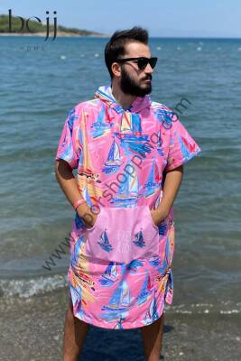Sörf Yazlık Panço Kapşonlu Bornoz Plaj Havlusu (LIVE FREE) Summer (pembe)