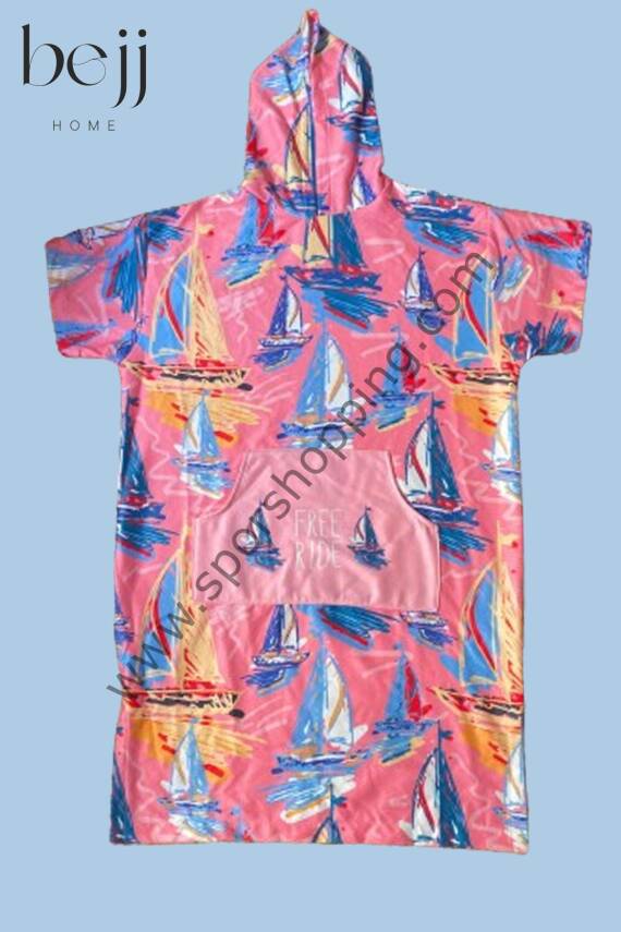 Sörf Yazlık Panço Kapşonlu Bornoz Plaj Havlusu (LIVE FREE) Summer (pembe) - 2