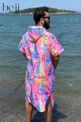 Sörf Yazlık Panço Kapşonlu Bornoz Plaj Havlusu (LIVE FREE) Summer (pembe) - 4