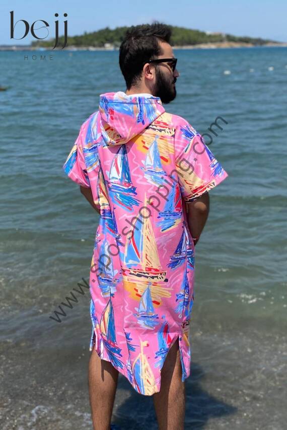 Sörf Yazlık Panço Kapşonlu Bornoz Plaj Havlusu (LIVE FREE) Summer (pembe) - 4