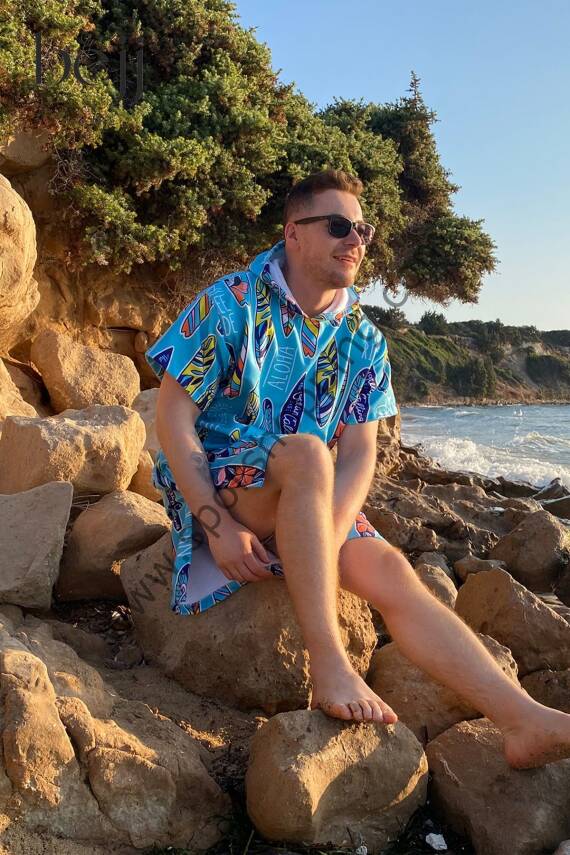 Sörf Yazlık Panço Kapşonlu Bornoz Plaj Havlusu (LIVE FREE) Summer (turkuaz) - 2