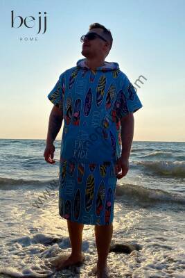 Sörf Yazlık Panço Kapşonlu Bornoz Plaj Havlusu (LIVE FREE) Summer (turkuaz) - 3