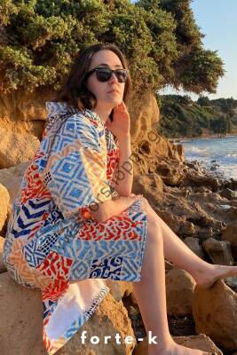 Sörf Yazlık Panço Kapşonlu Bornoz Plaj Havlusu (LIVE FREE) Summer (turuncu desenli) - 4