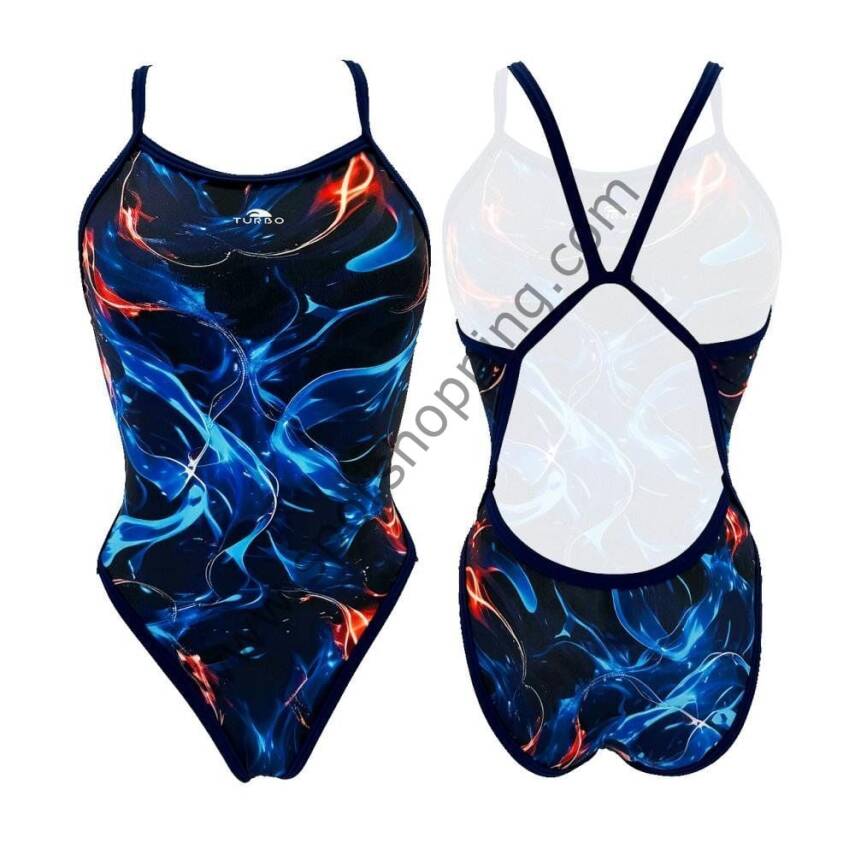 Turbo Kadın Antrenman Mayosu – Revolution Bluelectric | Elektrik Desenli, Klor Dayanıklı, Açık Sırt - 1