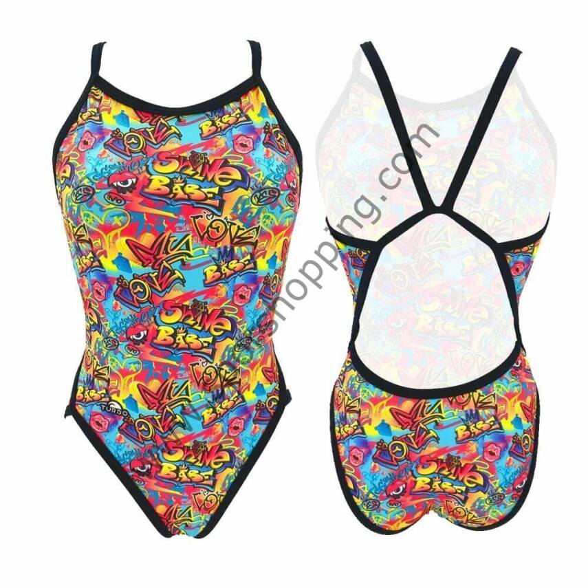 Turbo Kadın Antrenman Mayosu – Revolution Shine Baby | Graffiti Desenli, Dayanıklı, Yüksek Performans - 1