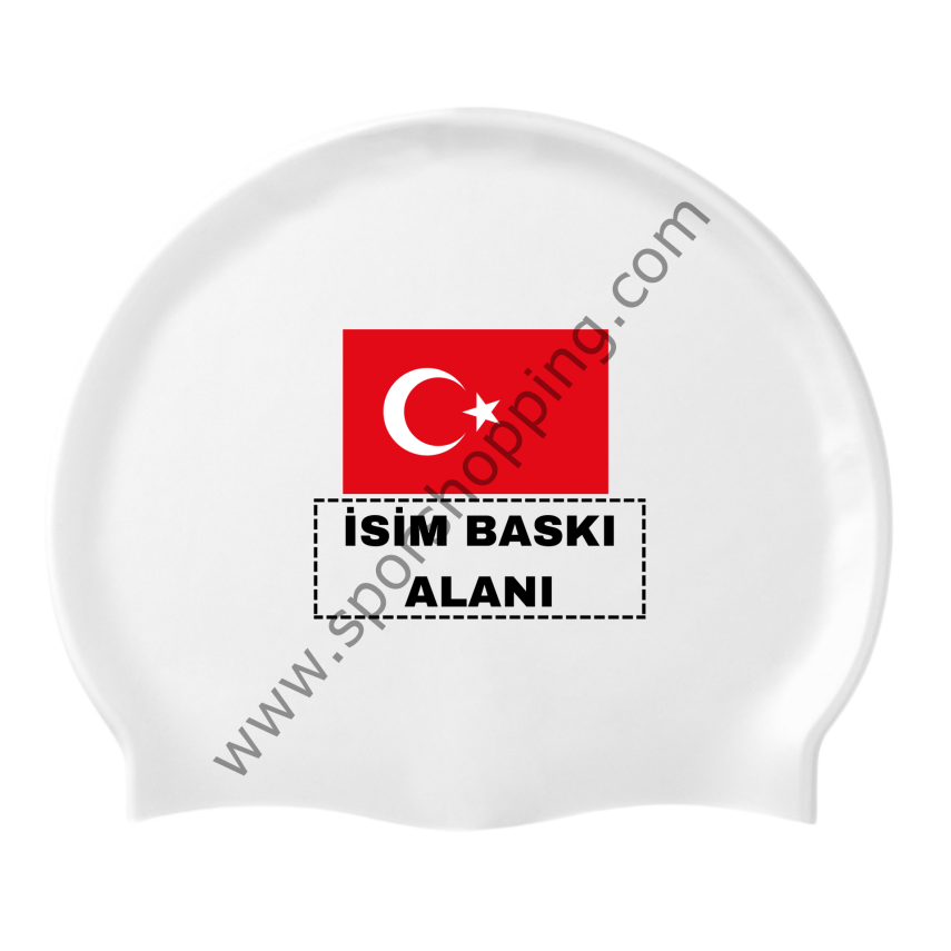 Türk Bayrağı “Özel İsim Baskılı” Silikon Deniz ve Havuz Bonesi – Beyaz - 1