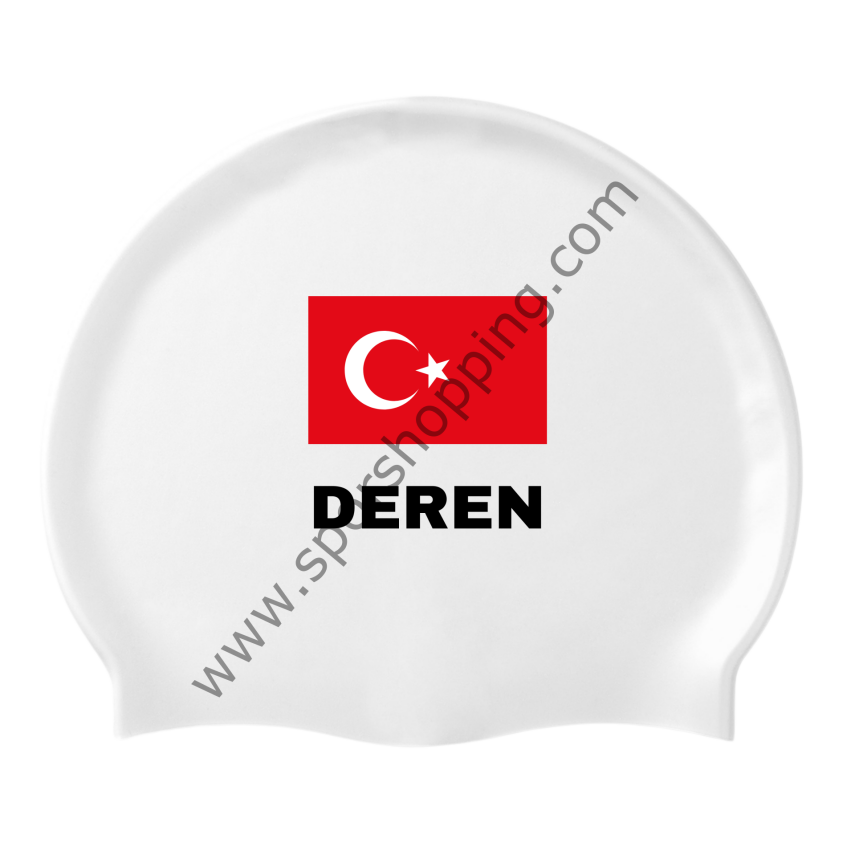 Türk Bayrağı “Özel İsim Baskılı” Silikon Deniz ve Havuz Bonesi – Beyaz - 2