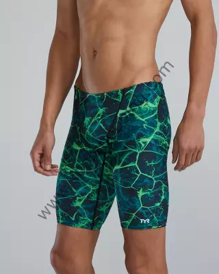 TYR Erkek Jammer Performans Yüzücü Mayosu – Yeşil/Mavi Elektrik Desenli SSYN7A14030 - 2