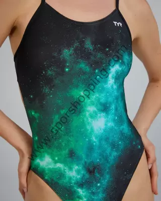 TYR Kadın Tek Parça Yüzücü Mayosu – Galaksi Desenli (Yeşil / Siyah) CSTA7A31028 - 1
