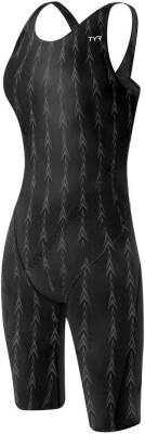TYR Kadın Yarış Mayosu – Profesyonel Diz Boyu Performans Suit (Siyah / Desenli) ASFUN6A00130