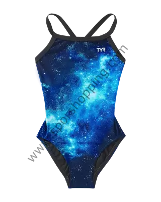 TYR Kız Çocuk Tek Parça Yüzücü Mayosu – Mavi Galaksi Desenli DSTA7Y42024