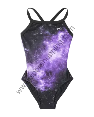 TYR Kız Çocuk Tek Parça Yüzücü Mayosu – Mor Galaksi Desenli DSTA7Y51024